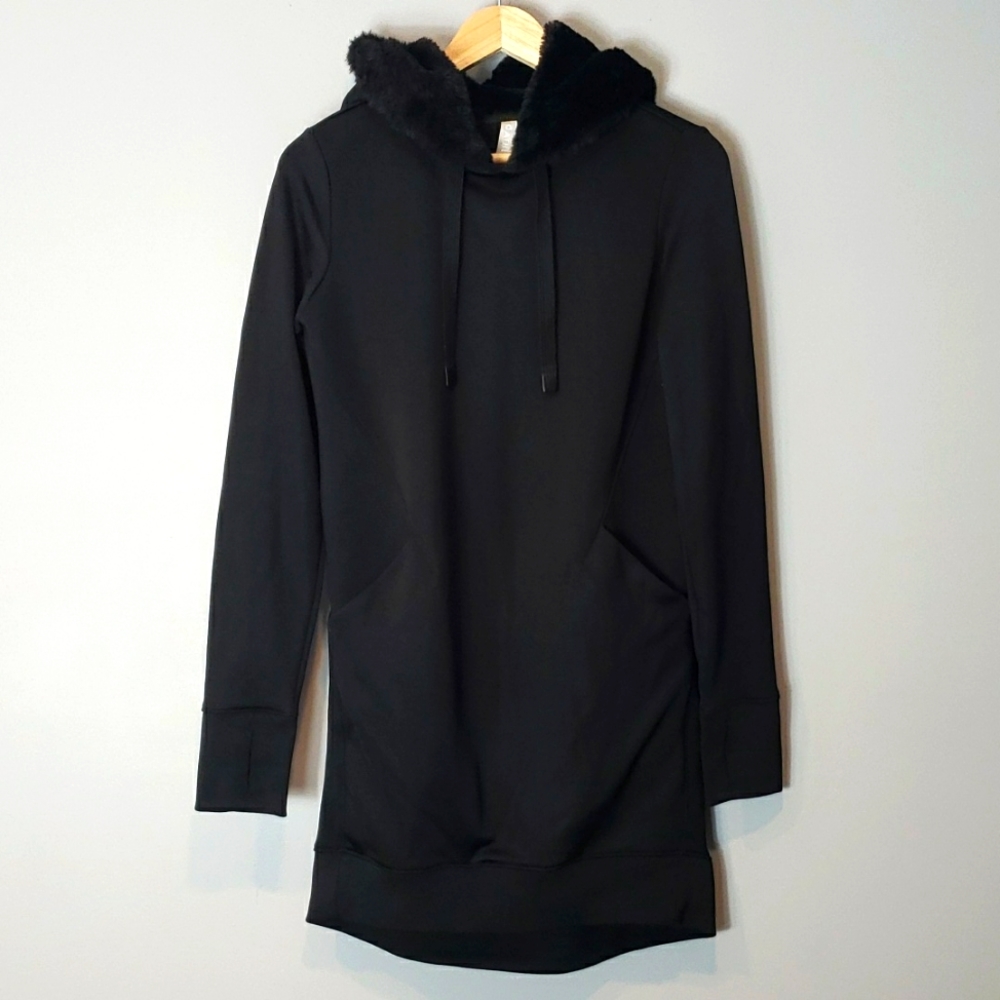 Athleta Triumph Luxe Shine Black Hoodie Dress XS
